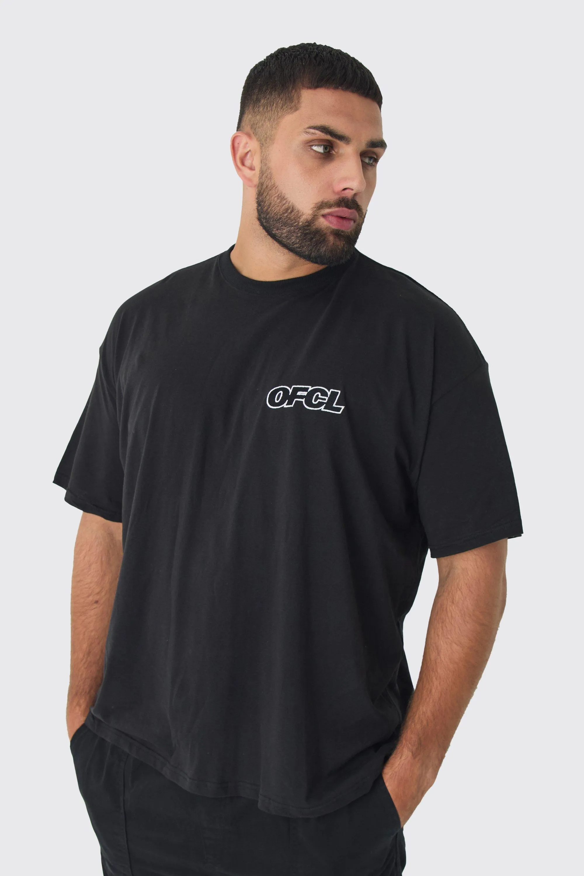 Plus Oversized Ofcl Embroidered T-shirt In Black