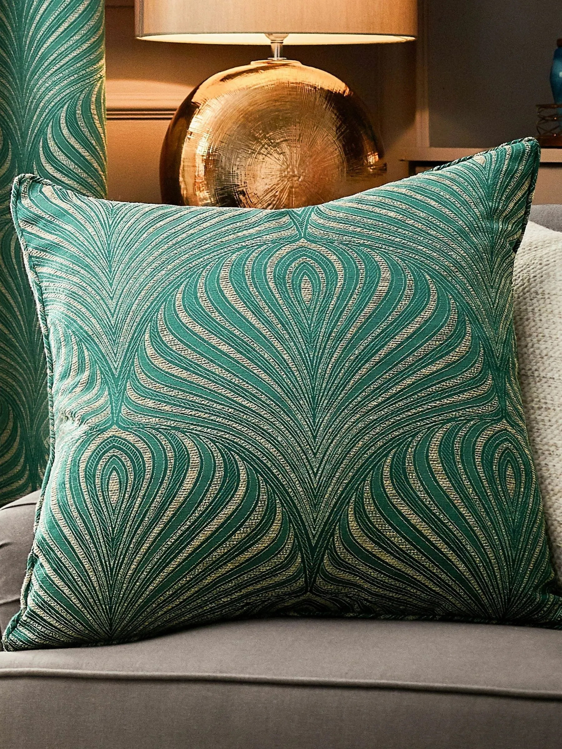 Riva Paoletti Emerald Gatsby Jacquard Eyelet Cushion